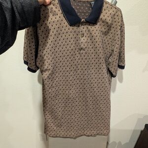 Mens Express Navy and Tan Geometric Polo Shirt